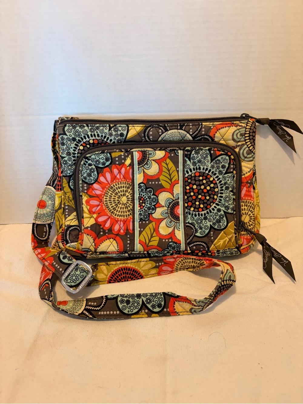 Vera Bradley Floral Quilted Crossbody in Coral, Teal & Mustard